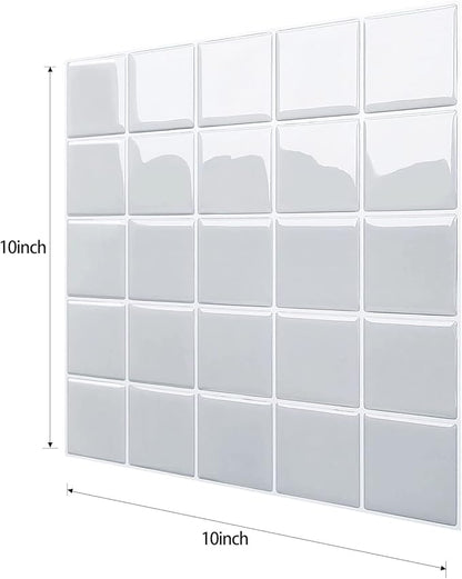 Alwayspon 10 Sheets 10"x10" Grey 3D Vinyl Backsplash Tiles, Self-Adhesive Peel and Stick Wall Tile Stickers Stick on Subway Tiles for Kitchen Bathroom Wall