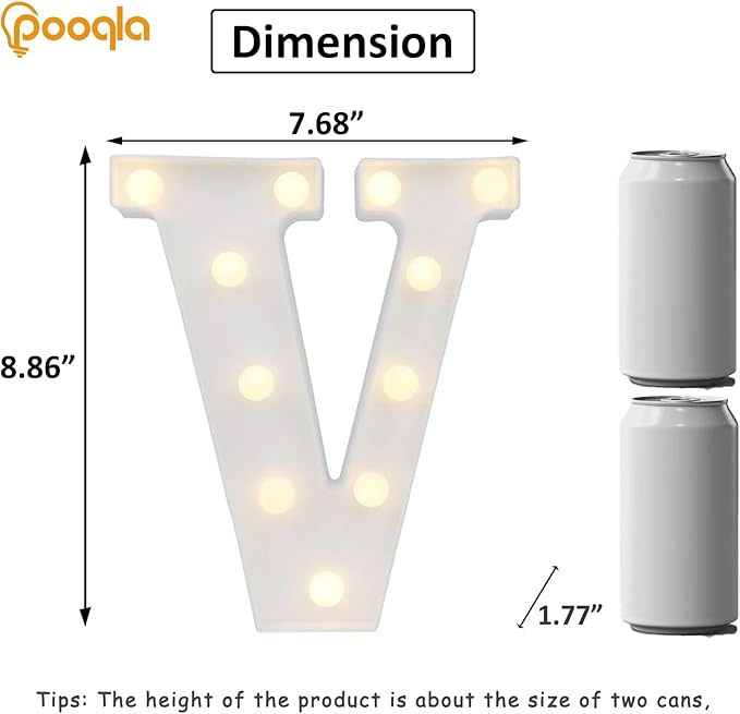 Pooqla LED Marquee Letter Lights Sign, Light Up Alphabet Letter for Home Party Wedding Decoration V