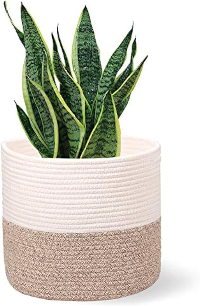 Planter Baskets for Indoor 11" Planters Cotton Rope Flower Plant Pots Cover,Woven Storage Baskets for Crafts, Organization Modern Home Decor 11"x11"Khaki