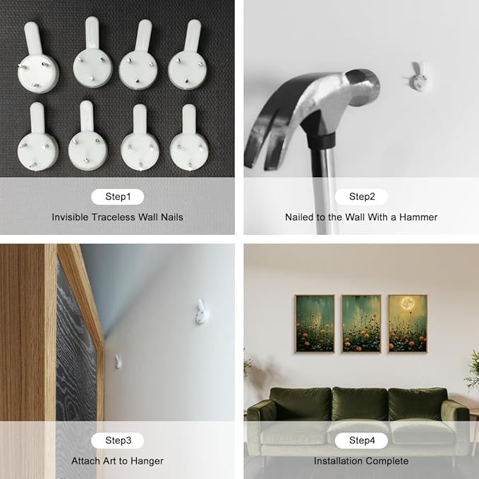 HOURIA Mystical Midnight Wildflower Framed Canvas Wall Art Set,Moonlit Orange Floral Wall Decor,Nature Inspired Landscape Artwork,Watercolor Art Prints for Living Room,Bedroom,Farmhouse-16 x24 x3