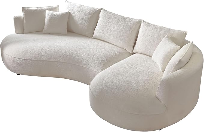 125'' Modern Curved Cloud Sofa Luxury Living Room 5 Seater Combo Sofa Cloud Curve Design Mid Century Upholstered Sofa with Ottoman for Living Room Bedroom Apartment Office(Boucle+Right Facing, Beige)