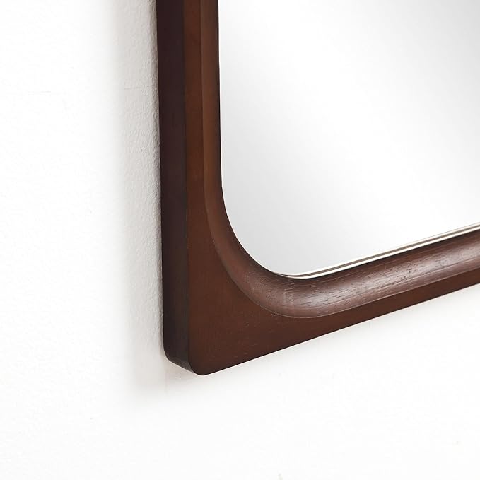 LuxenHome Rectangle Wall Mirror for Bathroom, 23.5"x35" Large Rubberwood Framed Wall Mounted Decorative Vanity Mirror for Living Room Bedroom Decor, Hanging Sculptures Accent for Entryway Home Decor