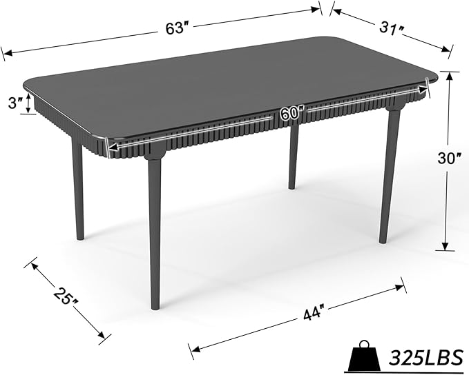LukeAlon Mid-Century 63 Inch Solid Wood Dining Table for 4-6, Retro Farmhouse Kitchen Table with Large Tabletop, Modern Table for Dining Room, Living Room, Kitchen, Black