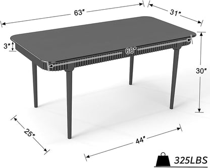 LukeAlon Mid-Century 63 Inch Solid Wood Dining Table for 4-6, Retro Farmhouse Kitchen Table with Large Tabletop, Modern Table for Dining Room, Living Room, Kitchen, Black