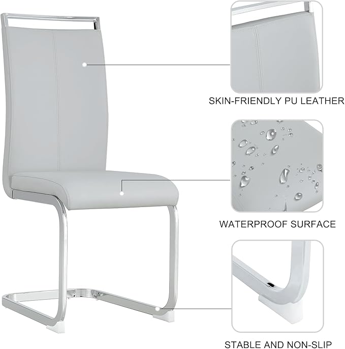 Dining Table Set, 5-Piece with 71'' Glass Table and 4 PU Leather Chairs, Ideal for Living Room Office, Grey