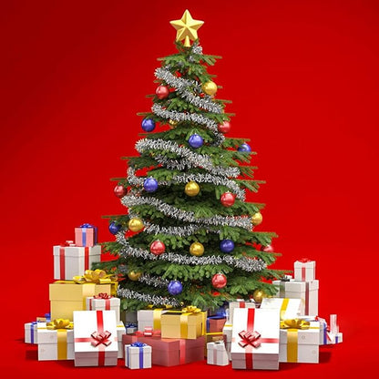 25 ft Long Roll Silver Tinsel Twist Garland, Shiny Metallic Foil Decorations for Parade Floats, Halloween, Christmas Eve, New Year Parties (4" x 25' roll, Silver)