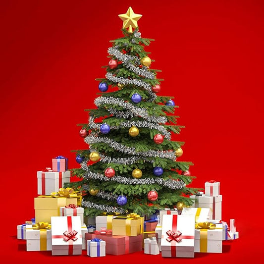 25 ft Long Roll Silver Tinsel Twist Garland, Shiny Metallic Foil Decorations for Parade Floats, Halloween, Christmas Eve, New Year Parties (4" x 25' roll, Silver)