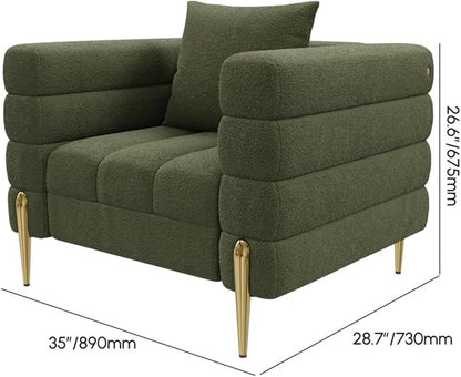 White Accent Chair, Mid Century Boucle Upholstered Armrest Chair for Bedroom, Living Room Chairs, Comfy Reading Chair, Office (Green)