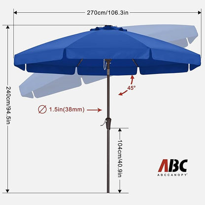 ABCCANOPY 9ft Scalloped Patio Umbrella, Outdoor Table Umbrella with Tilt and Crank, Fiberglass Ribs Deck Umbrella for Patio, Pool, Garden, Picnic (Blue)