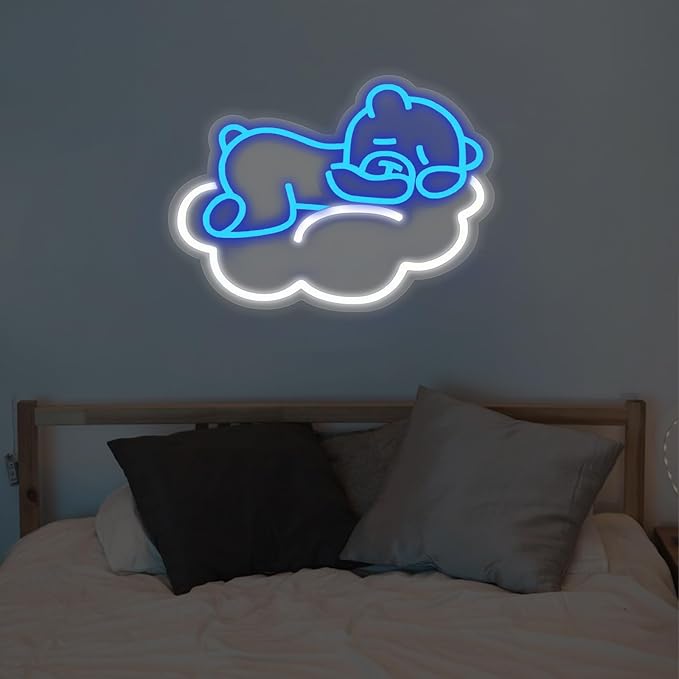 Cute Blue Bear LED Neon Sign for Wall Decor, Anime Wall Decoration, Bright Cute Bear Wall Decor Gift for kids bedroom, party decoration, Kids' Room, Girls Room, Bedroom Game Room Bar