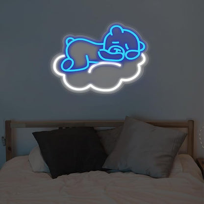 Cute Blue Bear LED Neon Sign for Wall Decor, Anime Wall Decoration, Bright Cute Bear Wall Decor Gift for kids bedroom, party decoration, Kids' Room, Girls Room, Bedroom Game Room Bar