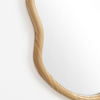 LuxenHome Asymmetrical Natural Wall Mirror for Bathroom, Large Irregular Oval Modern Decorative Vanity Mirror with Solid Wood Frame, Wall Mounted Hanging Sculptures for Living Room Bedroom Entryway