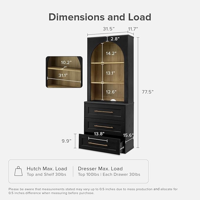 mopio Blake Storage Accent Cabinet with Hutch, Sideboard Buffet Cabinet with Storage, Kitchen Pantry Organizer, Coffee Bar Station, Trophy Display Case with Door & Shelf for Living Room (Black Oak Dresser)