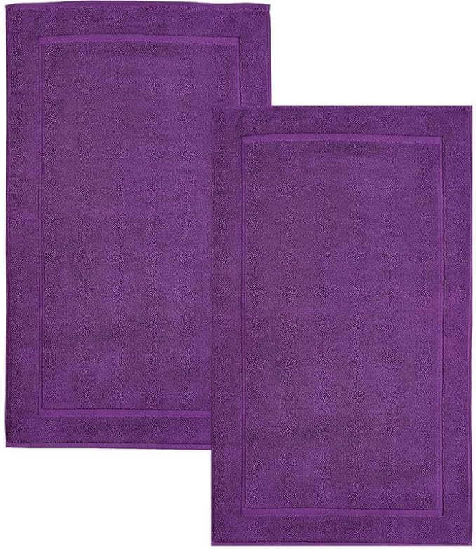 Hawmam Linen Bath Mats 21 x 34 inches Pack of 2 100% Ring Spun Cotton Banded Design, Purple