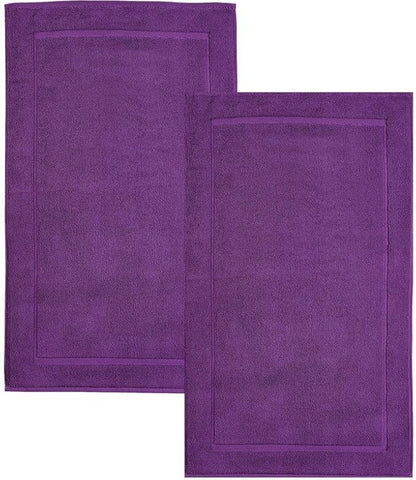 Hawmam Linen Bath Mats 21 x 34 inches Pack of 2 100% Ring Spun Cotton Banded Design, Purple