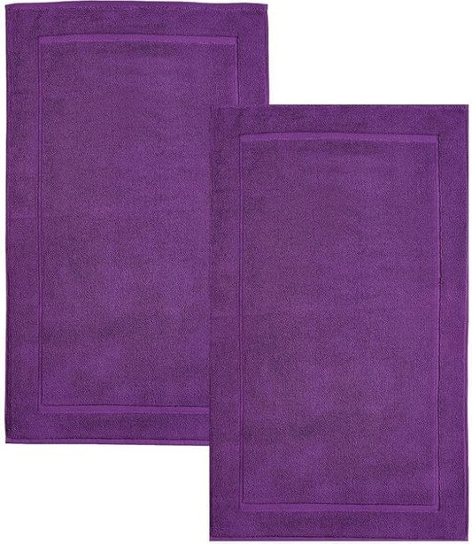 Hawmam Linen Bath Mats 21 x 34 inches Pack of 2 100% Ring Spun Cotton Banded Design, Purple