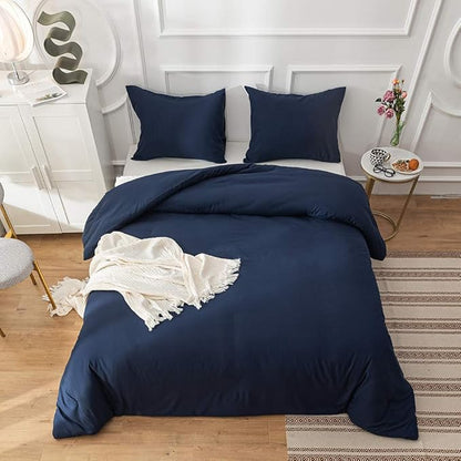 CLOTHKNOW Navy Blue California King Comforter Set 3Pcs Dark Blue Bedding Comforter Sets Soft Women Men Comforter Blue Comforter with 2 x Pillowcases