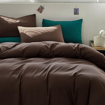 Pureant Brown Comforter Sets California King Solid Mocha Coffee Bedding Comforters Cal King Cotton Women Men Plain Dark Color Quilts Adult Dark Brownness Modern Chestnut Comforters Pure Brown Bedding