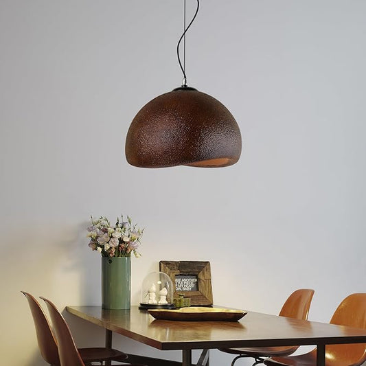 JAYMP 50cm Wabi Sabi Pendant Light for Dining Room Kitchen Island Farmhouse Hanging Lamp E26 Base Japanese Style Bird Nest Shape Lighting Fixture (Dark Brown,B Shape, 50cm/19.7in)