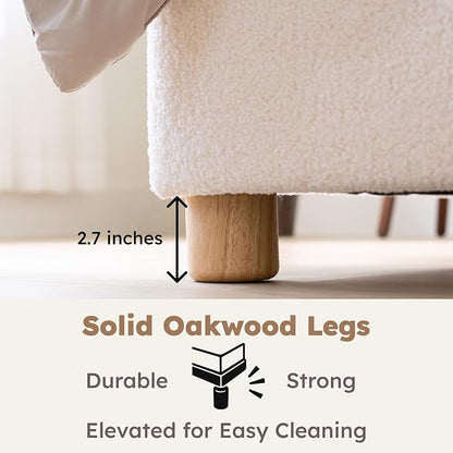 Queen Size Cloud Bed Frame, Soft Boucle Bed Frame with Adjustable Headboard, Solid Wood Legs, Rounded Corners Design & Easy Assembly – Modern Platform Bed,Cream