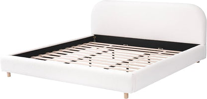 King Size Bed Frame, Upholstered Cloud Boucle Platform Beds Frames with Headboard, Anti-Collision Soft Rounded Corners Footboard, No Box Spring Required, Easy Assembly (35" White, King)