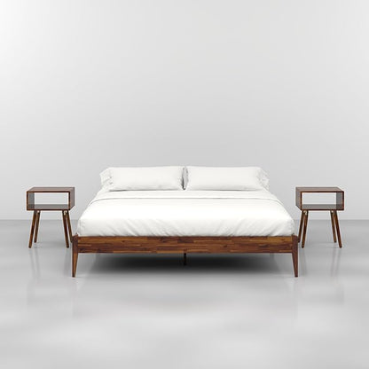 Bme Dinkee King Bed Frame Wood 15 Inch - Solid Wood Platform Bed Frame - Japanese Joinery Bed - Modern & Minimalist Style - Wood Slat Support - Easy Assembly - No Box Spring Needed - Chocolate