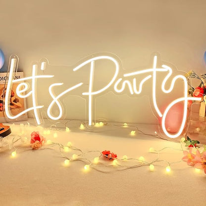 Divatla Super Large Neon Sign - 'Let's Party' for Engagement, Prom, Wedding & More - Dimmable, Warm White