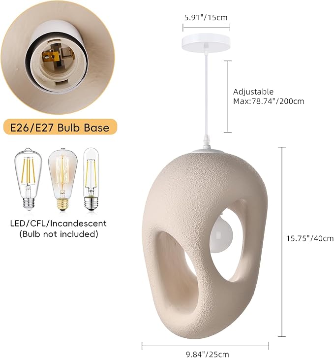 1 Light EPS Dining Room Pendant, Modern Nordic Cement Chandelier Fixture, Concrete Wabi Sabi 9.84''W Ceiling Kitchen Hanging Lamp