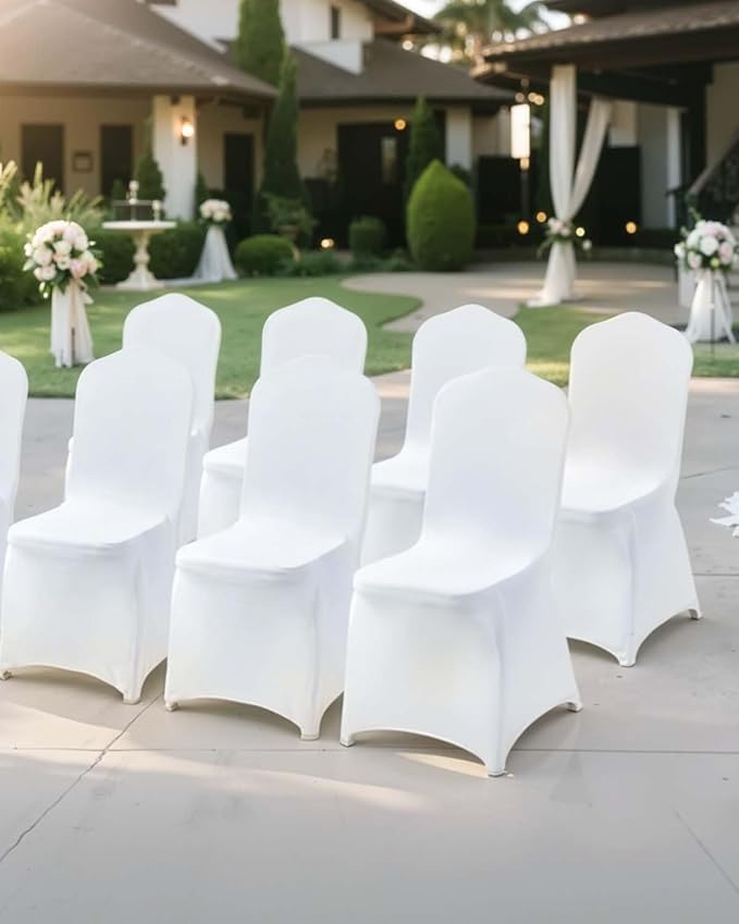 VEVOR 50 Pcs White Chair Covers Polyester Spandex Chair Cover Stretch Slipcovers for Wedding Party Dining Banquet Flat-Front Chair Covers