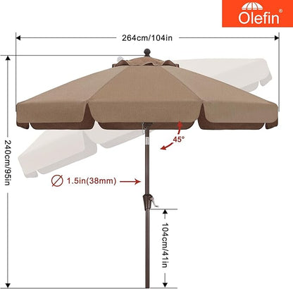 MASTERCANOPY 9ft Olefin Valance Patio Umbrella with Tilt Crank, 5-Year-Non-Fading Canopy & 8 Fiberglass Ribs for Deck, Patio, and Garden, Medium Grey