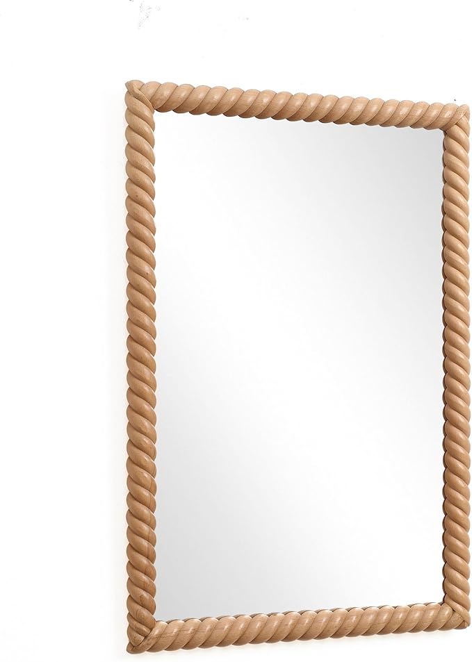 LuxenHome Rectangle Wall Mirror for Bathroom, 24"x35" Large Beech Wood Framed Wall Mounted Decorative Vanity Mirror for Living Room Bedroom Decor, Hanging Sculptures Accent for Entryway Hall Home
