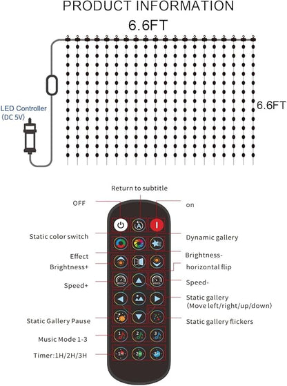 Dazzle Bright Smart Curtain Lights, 400 LED 6.6FT x 6.6FT Color Changing Halloween Christmas Lights with Remote & APP, Dynamic DIY Fairy Hanging String Lights for Indoor Outdoor Bedroom Decorations