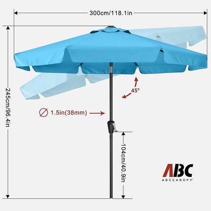 ABCCANOPY 10ft Scalloped Patio Umbrella, Outdoor Table Umbrella with Tilt and Crank, Fiberglass Ribs Deck Umbrella for Patio, Pool, Garden, Picnic (Turquoise)