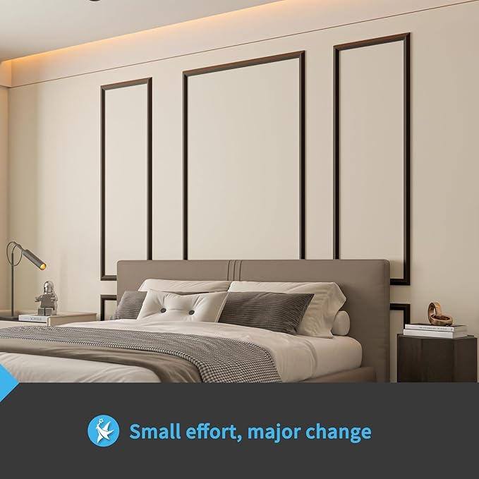 Art3d Pre-Cut Wall Molding Set of 6 pcs, Ready-to-Assemble Wainscoting Panels for Interior Wall Décor Living Room Bedroom Accent Wall - Installed with Glue, 3 Top 3 Bottom, Black