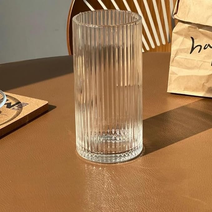 Striped Glass Cups Set of 4b12.5oz Textured Drinking Glasses Durable Thick Glassware for Juice Iced Tea & Smoothies