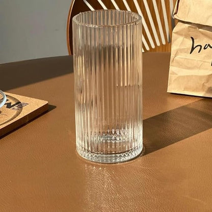 Striped Glass Cups Set of 4b12.5oz Textured Drinking Glasses Durable Thick Glassware for Juice Iced Tea & Smoothies