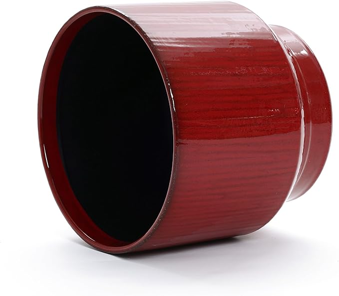 LuxenHome 13" Dia Ceramic Plant Pots, Red Glaze Indoor Outdoor Planter Pot with Drainage Hole and Rubber Plug, Modern Round Large Flower Pot for Home Garden Office or Patio