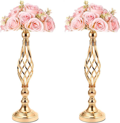 2pcs Metal Gold Candle Holders 20 Inch Tall Road Lead Table Centerpiece Stand Pillar Candlestick for Wedding Candelabra Flowers Vases