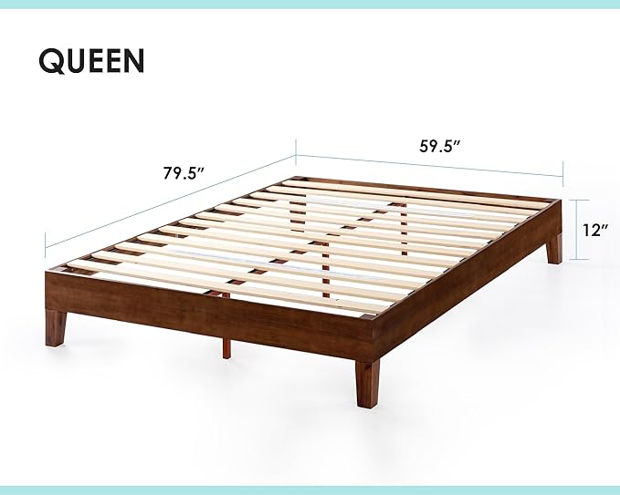 Mellow Naturalista Grand - 12 Inch Solid Wood Platform Bed with Wooden Slats - No Box Spring Needed - Queen (Espresso)
