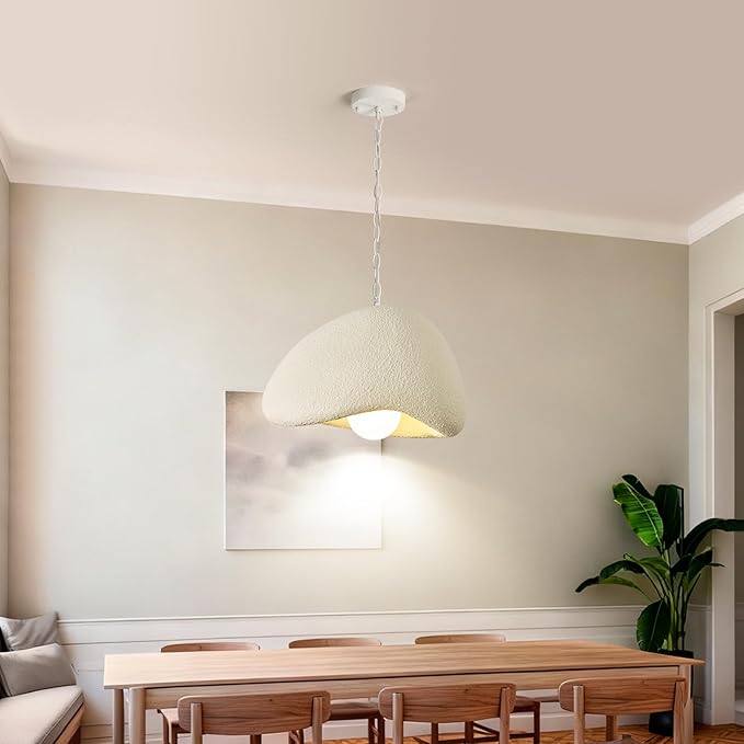 Wabi Sabi Pendant Lights,23.6in White Modern Pendant Light Resin Hanging Lamp Kitchen Island Lighting Modern Japandi Chandelier for Dining Room Bedroom Hallway Restaurant Foyer