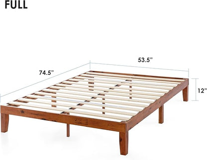 Mellow Naturalista Classic 12-Inch Solid Wood Platform Bed | Wooden Slats, No Box Spring Needed, Easy Assembly | Full, Cherry