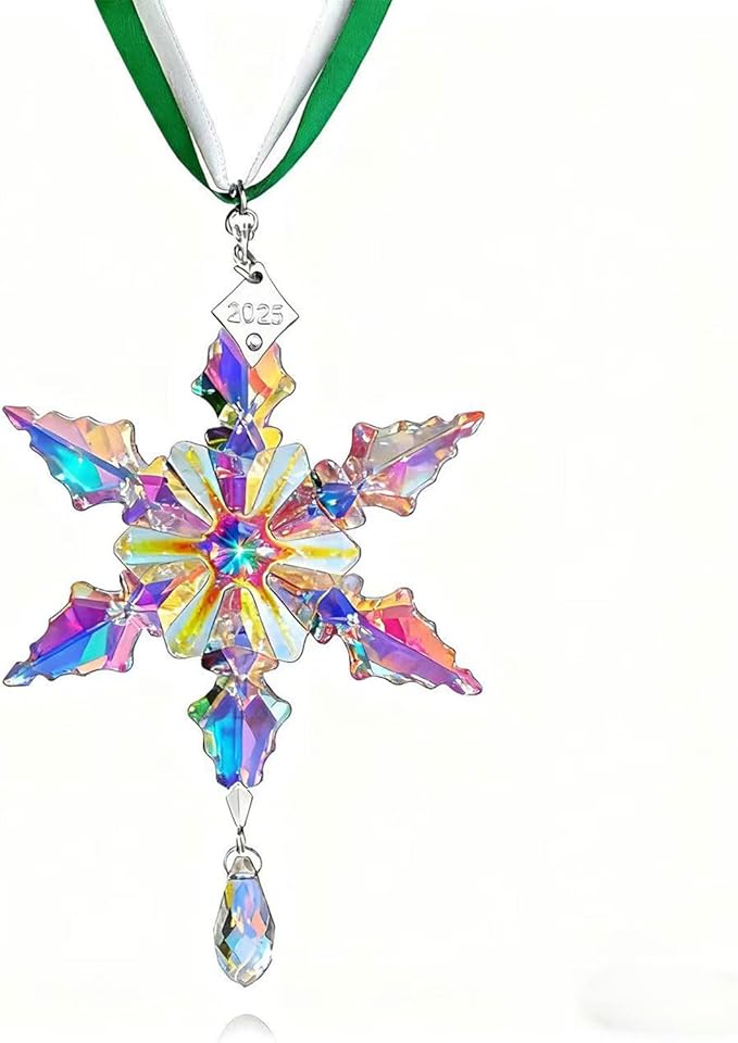 2025 Annual Christmas Ornaments Crystal Snowflake Star - Christmas Tree Ornaments Pendant Sun Catcher Home Hanging Decor (2025 Colored Crystal 2 Layers)
