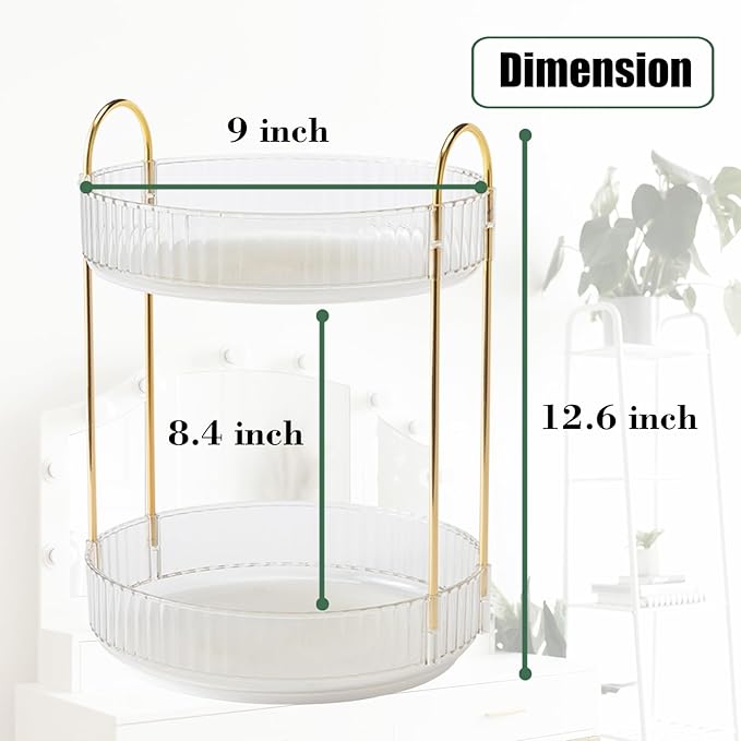Rotating Makeup Organizer Countertop 2 Tier Lazy Susan Clear Skincare Perfume Storage for Bathroom Counter Vanity, Transparent