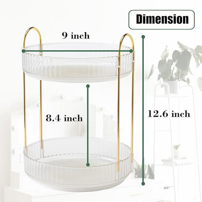 Rotating Makeup Organizer Countertop 2 Tier Lazy Susan Clear Skincare Perfume Storage for Bathroom Counter Vanity, Transparent