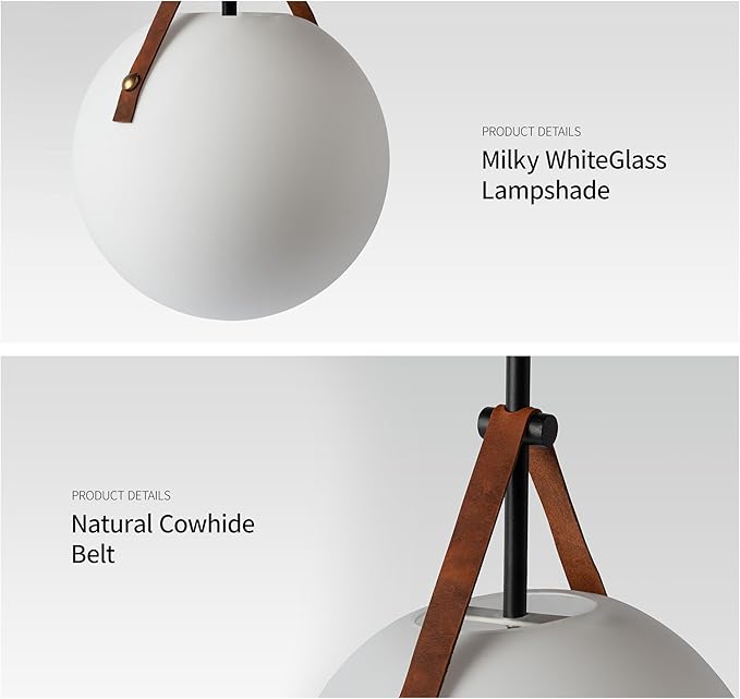 Aisilan Globe Pendant Light, White Opal 9.6” Glass Pendant Light with 5W E26 Blub, Mid Century Adjustable Hanging Light Fixture for Kitchen Island, Globe Chandelier for Dining Room Bedroom