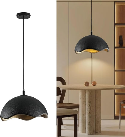 JAYMP 40cm Modern Pendant Light for Dining Room Kitchen Island Hanging Lamp E26 Base Japanese Wabi-Sabi Style Bird Nest Shape Lighting Fixture,1 Pack(Black and Gold,D Shape, 40cm/15.7inch)