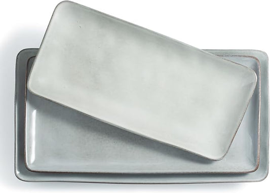 famiware Serving Platter, Rectangular 15.67/14.1/12.6inch Serving Dishes for Entertaining, Reactive Glaze, Stoneware for Party, Food, Turkey, Snack, Cheese, Ocean Series, Grey