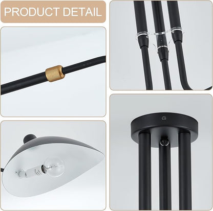 85" Mid-Century Chandelier, Matt Black Finish with Adjustable 3-Arms Large Pendant Lighting Fixture for Dining Room Living Room Kitchen Island Bedroom 3-Light