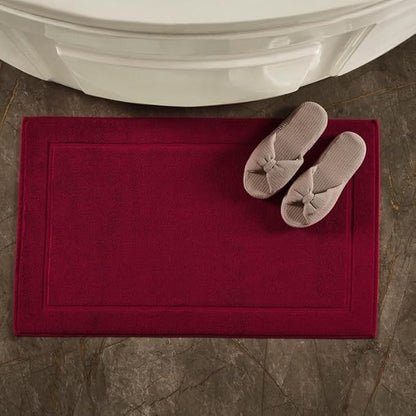 Hawmam Linen 21 x 34 inches, Pack of 2-100% Ring Spun Cotton Bathroom Rug Floor Towel, Red
