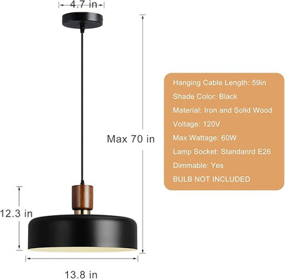 Eustace 15.8" Large Pendant Light, Adjustable Industrial Chandelier with Solid Wood and Brass Accent, Modern Hanging Light Fixtures for Kitchen Island, Living Room,Dining Room, Bedroom,Hallway